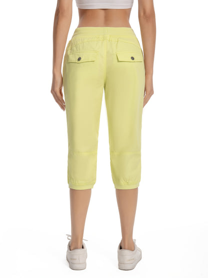 Women's Lightweight Cropped Jogger Pants, Casual Drawstring Capris with Pockets, Elastic Waist, Summer Lounge Pants