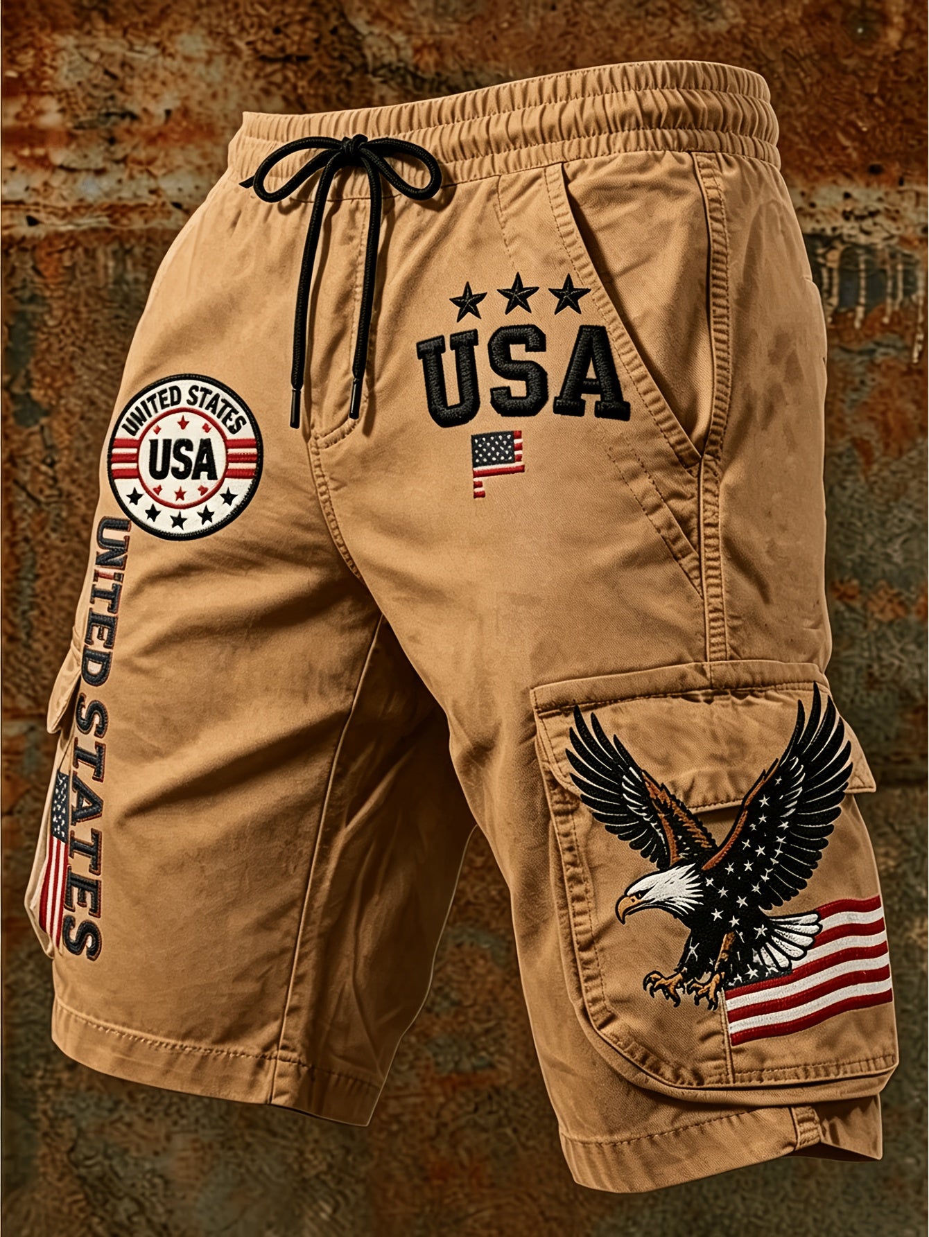 Men's Summer Casual Workwear Shorts with American Theme Digital Print Loose Drawstring Five Quarter Pants Are Essential for Daily Outdoor Vacation Wear