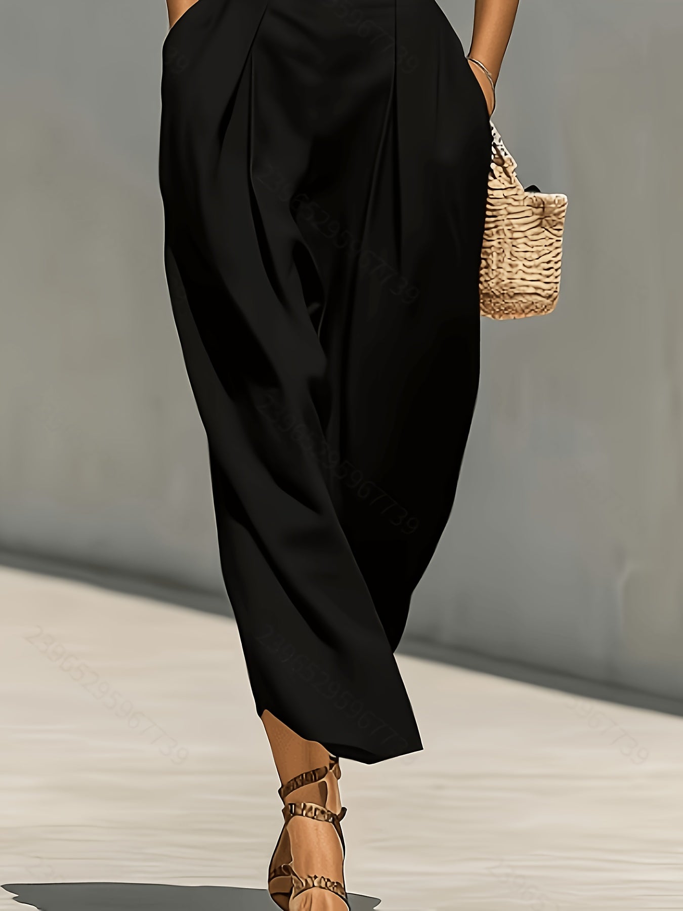 [High-Neck Long Dress] A White Blended Fabric High-Neck Long Dress With An Open Sleeve And A Pleated Waistband Pocket Design, Suitable For Both Professional And Casual Wear
