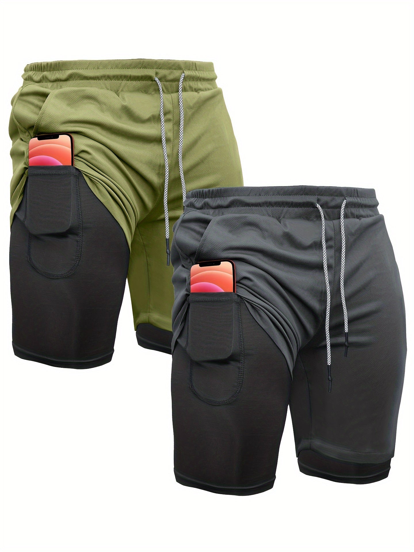 2-Piece Set Mens Running Shorts, 2-in-1 Shorts, Workout Running Shorts For Men, 7-Inch Gym Yoga Outdoor Sports Shorts