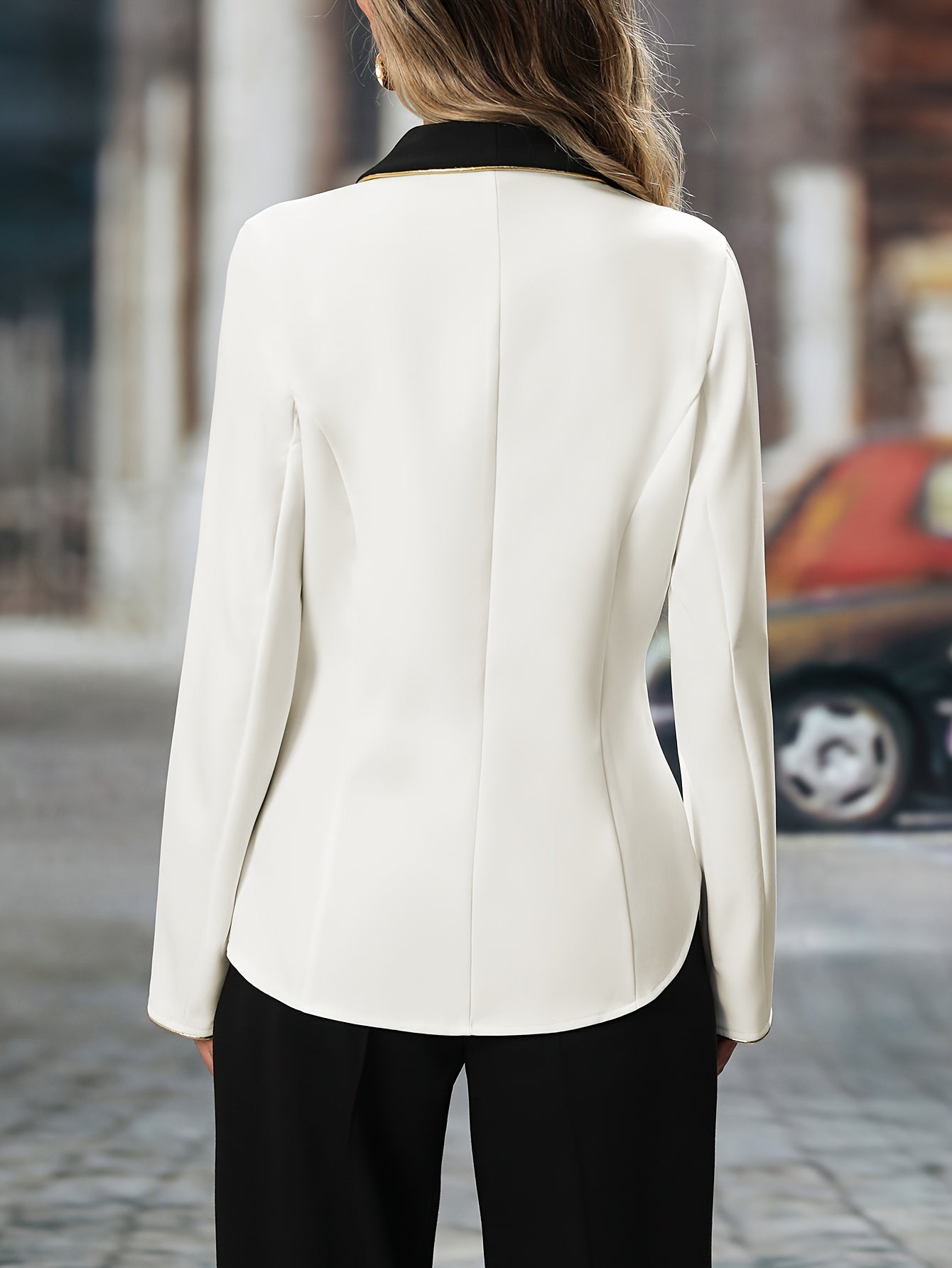 Elegant Asymmetrical Color-Block Lapel Suit Jacket