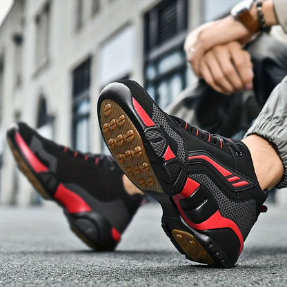Men'S Lace-Up Sneakers - Thick Cushioned Platform Shoes with Non-Slip Rubber Sole, Low-Top Lace-Up Design in Black/White/Orange Accents - All-Season Walking Shoes for Everyday, Office, Formal Events - Durable Casual Footwear for Men, Versatile Footwear, S