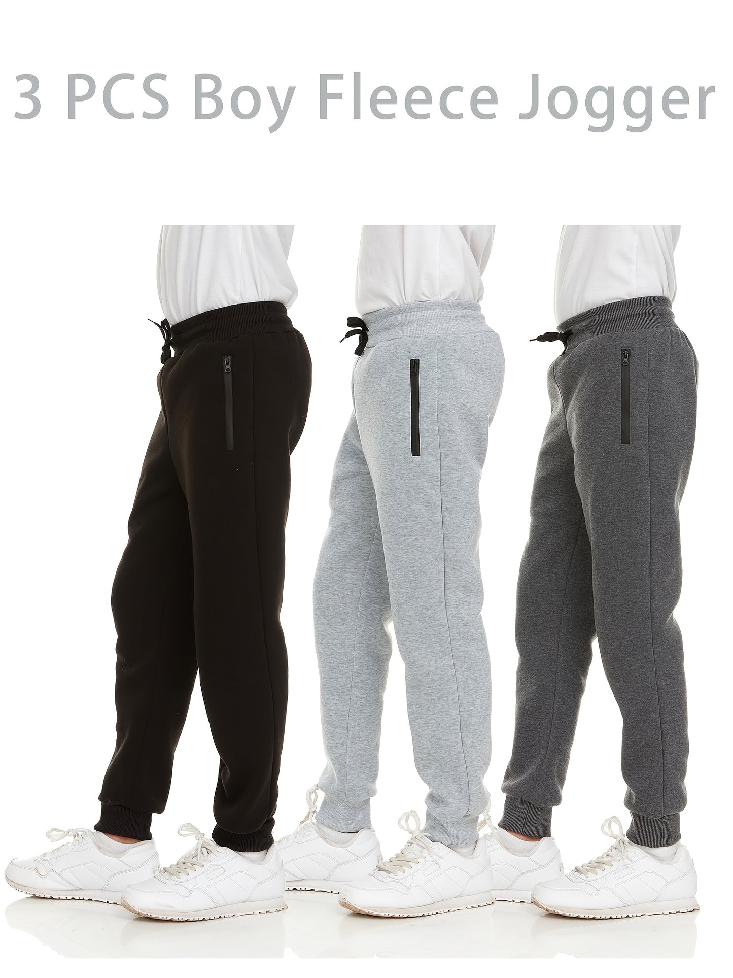 3Pk Boys Sweatpants Athletic Workout Kids Clothes Boys Joggers Pants with Zipper Pocket And Drawstring Size 4-20, Perfect for Outdoor
