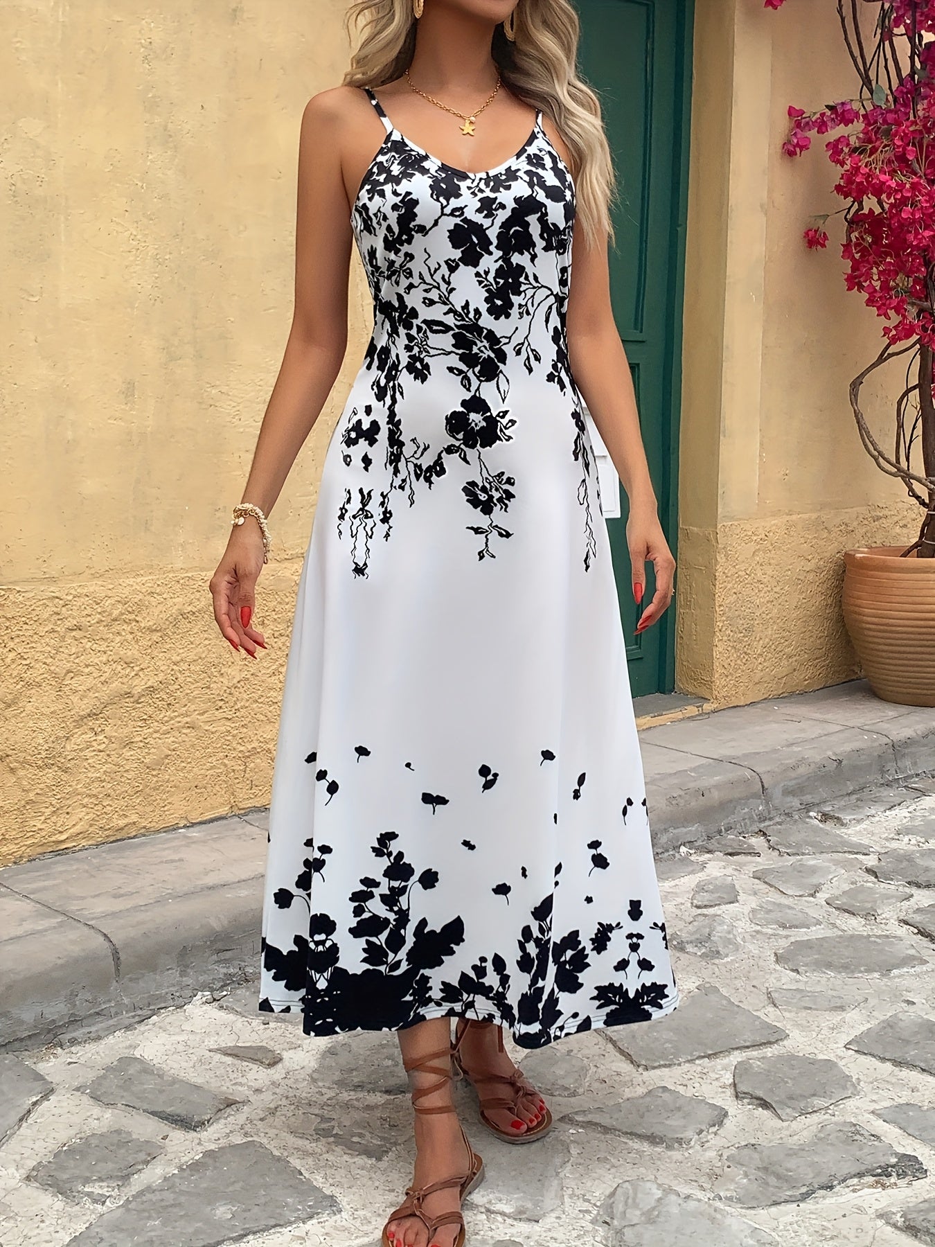 Ladies' Tropical Digital Printed Flower Sexy Elegant Vacation Leisure Business Commuting Festival Gift Birthday Party Cocktail Party Wedding Holiday Strap Spring/Summer Long Dress