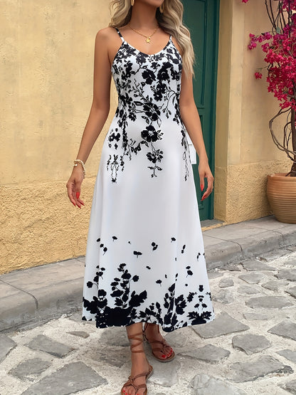 Ladies' Tropical Digital Printed Flower Sexy Elegant Vacation Leisure Business Commuting Festival Gift Birthday Party Cocktail Party Wedding Holiday Strap Spring/Summer Long Dress
