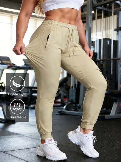 Women'S Lightweight Breathable Casual Joggers, High Stretch Quick-Dry Sports Pants with Drawstring Waist And Side Pockets, Loose-Fit Tapered Leg Trousers for Gym, Running, Daily Wear, All-Season Bottoms