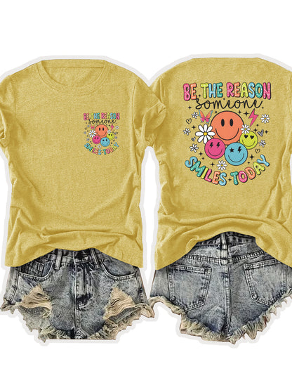 Women'S Casual Sports T-Shirt | Fun smiling Face Design, Lightweight & Breathable Fabric, Perfect For Beach And Park Outings - A Versatile And Trendy Addition To Your Wardrobe For Endless Joyful Adventures