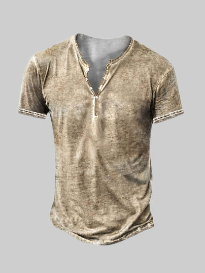 Mens Distressed Henley Shirts Short Sleeve Button T-Shirt Slim Fit Cotton Casual Shirt