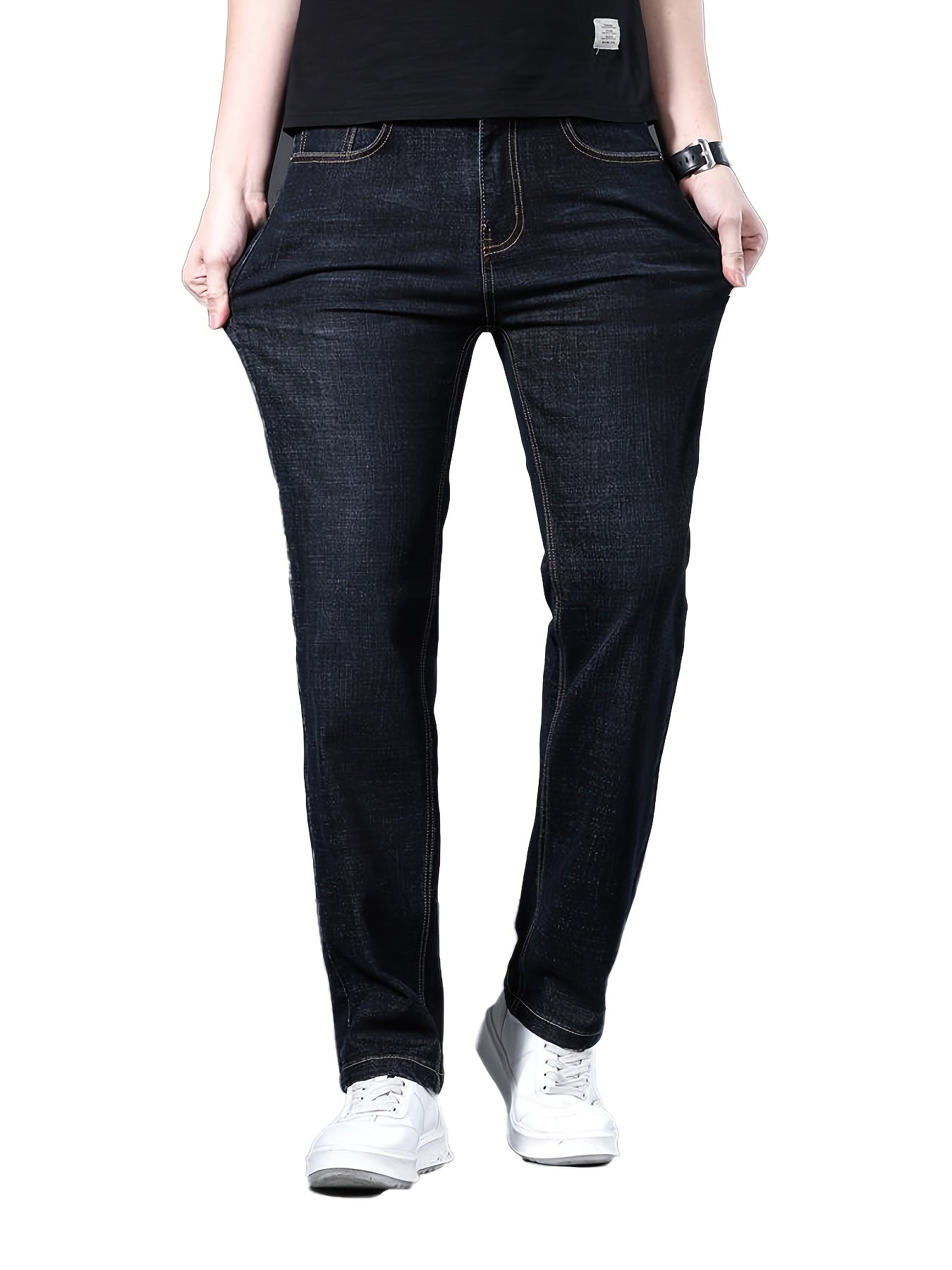2pcs Men's Business Casual Jeans - Lightweight Slight Stretch Denim Pants, Classic Five-Pocket Design, All-Season Office & Casual Attire - Formal to Casual Outfits, Durable Fabric