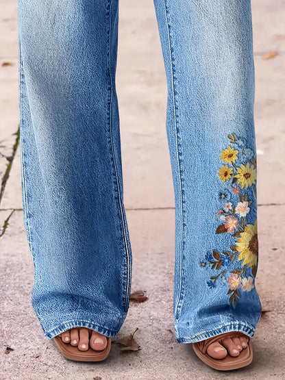 Women's High-Waisted Light Wash Jeans - Stretch Straight Pants with Beltless, Machine-Washable Casual Wear Suitable for Seasons