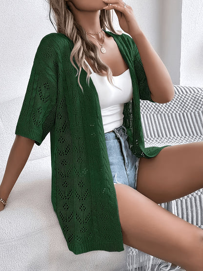 Plus Size, Plus Size Women's Lightweight Lace- Cardigan - Open Front Semi-Sheer Cover-Up with Cut-Out Design, Casual Chic Spring/Summer Beachwear for Vacation & Leisure, Summer Layering Piece | Elegant Cardigan | Elegant Craftsmanship, Lace Cardigan