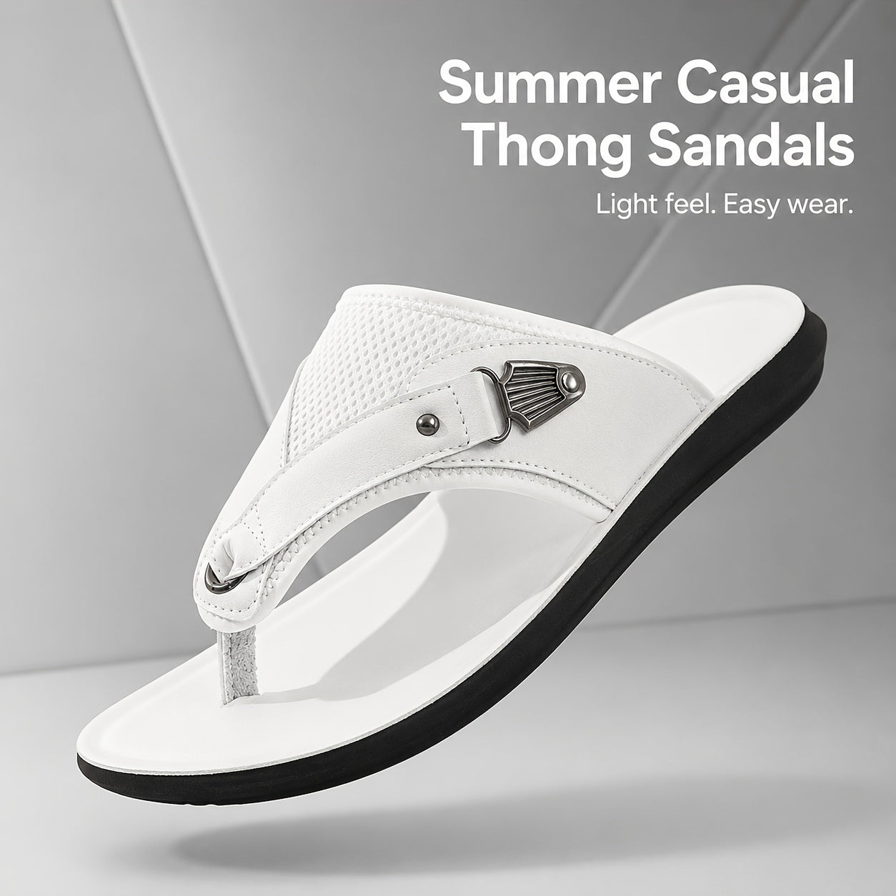 Men's Faux & Mesh Flip Flops - Toe Post Design with Metal Accent & Breathable Panels, Lightweight Comfort Footwear for Daily Casual, Beach & Poolside Wear