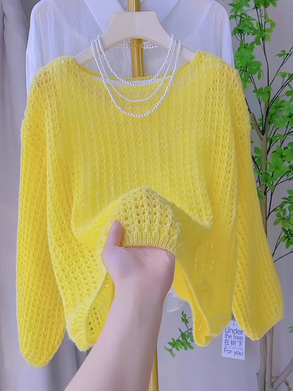 2026 Women'S Hollow Out Sweater Cardigan Long Sleeve Open Front Crochet Cover Up Lightweight Casual Layering Outerwear Soft Top For Spring Fall Winter Resort Wear