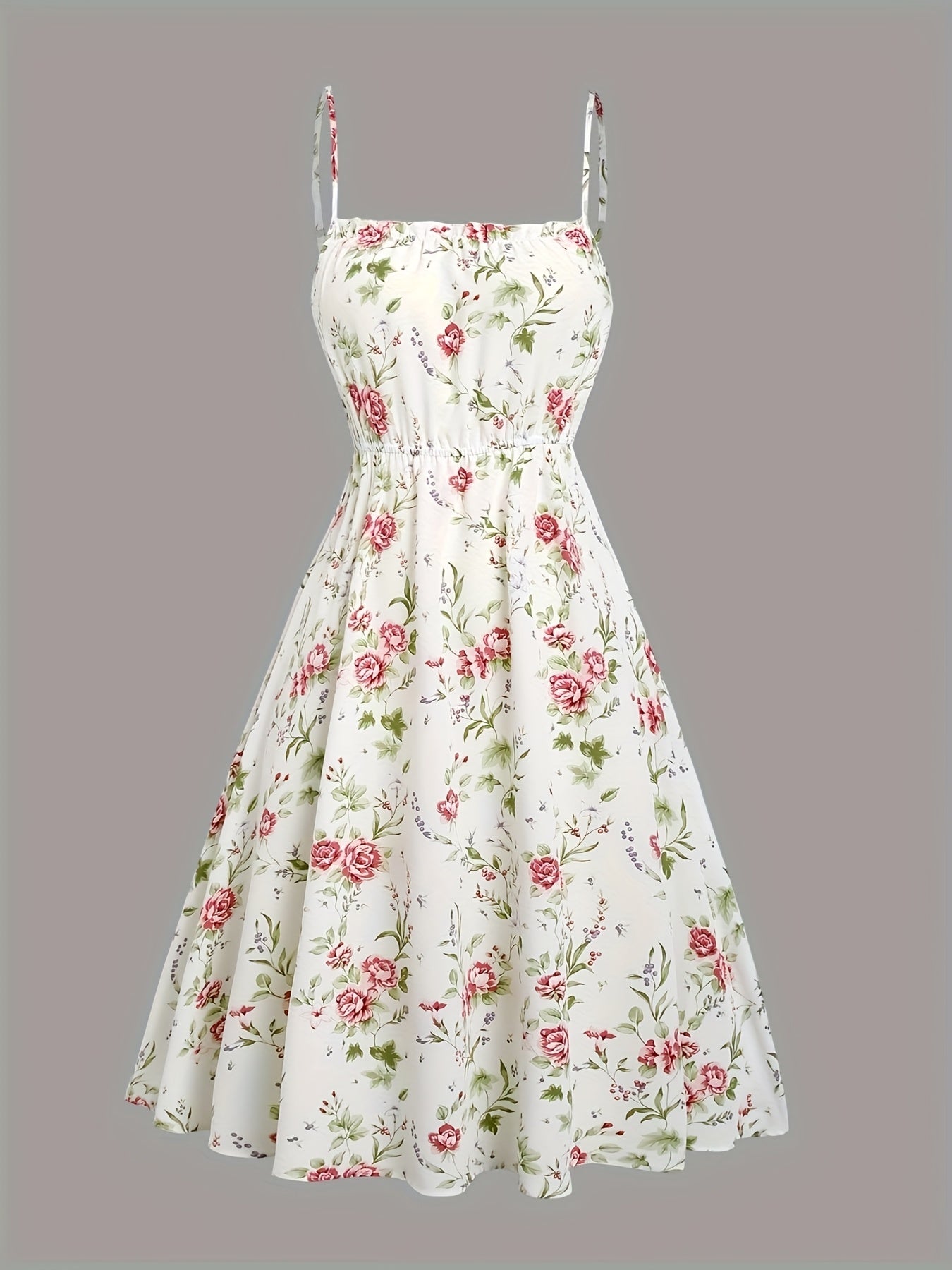 Floral Print Waisted Sleeveless Cami Dress And Solid Lace Up Short Sleeve Crop Top Set