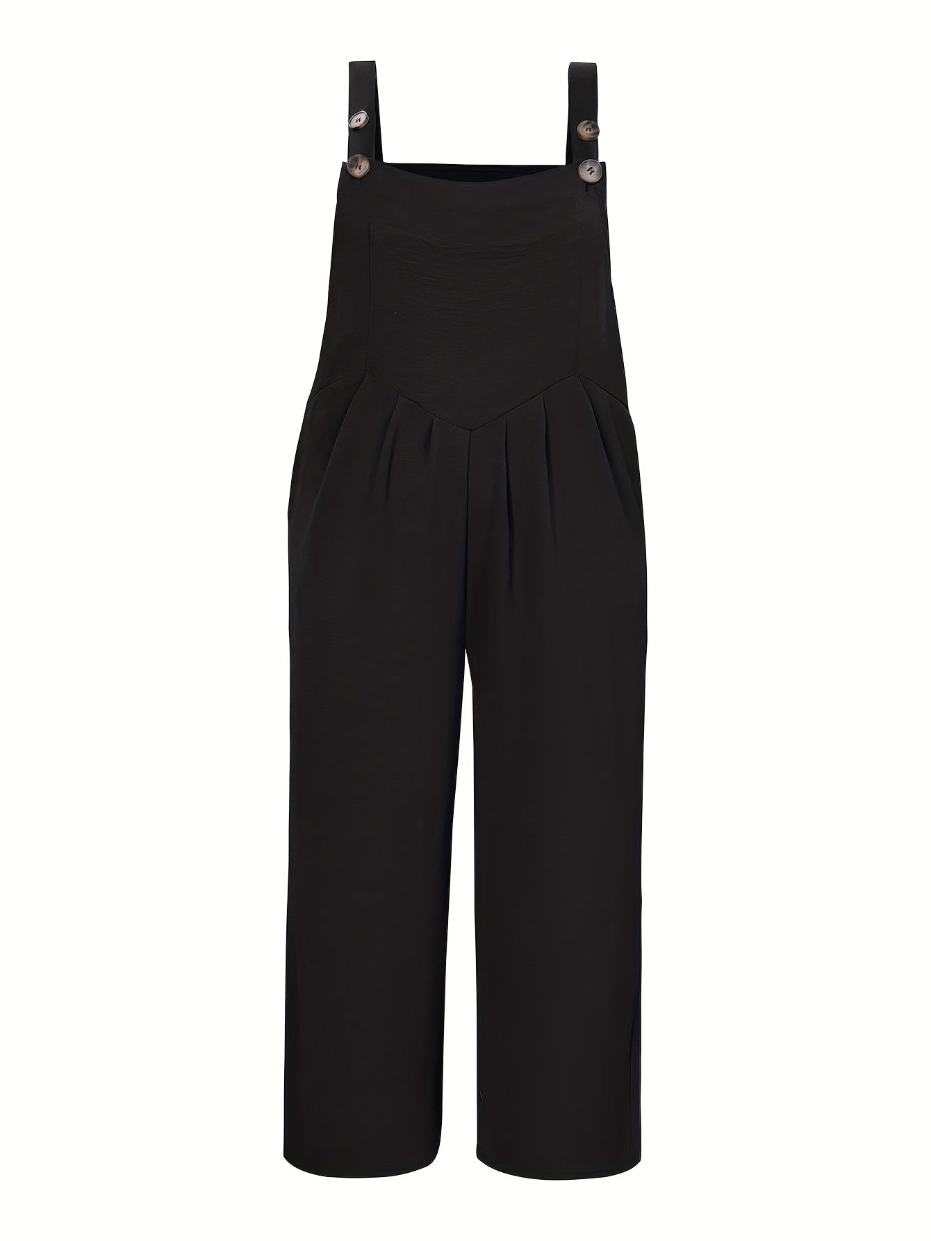 Plus Size, Curve Casual Women's Spring And Summer Button Back Tie One-piece Pants - Back Tie Button Design, Casual Black, Thin Thickness, Loose - Spring And Summer Plus Size Women's Casual Jumpsuits