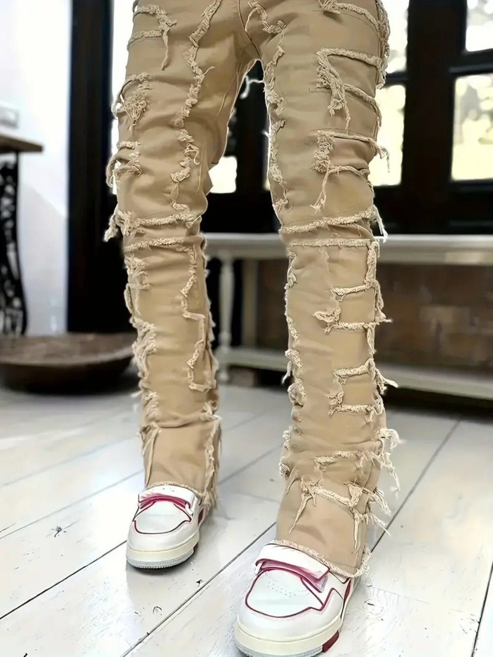 Teen Patchwork Ripped Jeans - Retro Street Slim Fit
