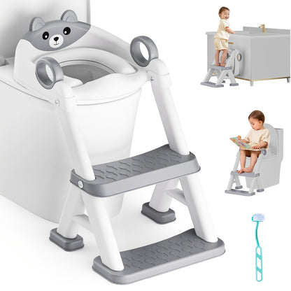 Potty Training Seat, Toddler Toilet Seat With Steps, 2 In 1 Toddler Potty Training Toilet With Splash Guard, Anti-Slip Step Stool Soft Mat, Adjust High Potty Seats For Toddlers Kids Boys Girls, Comes With A Cleaning Brush