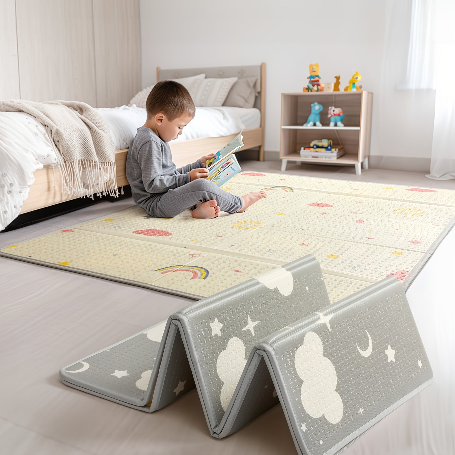 Extra Large Foldable Reversible ABC Play Mat Waterproof Non-Toxic Foam Padded Mat Stain-Resistant Easy to Wipe Clean for Infants Toddlers Tummy Time Indoor Outdoor Use Christmas Halloween