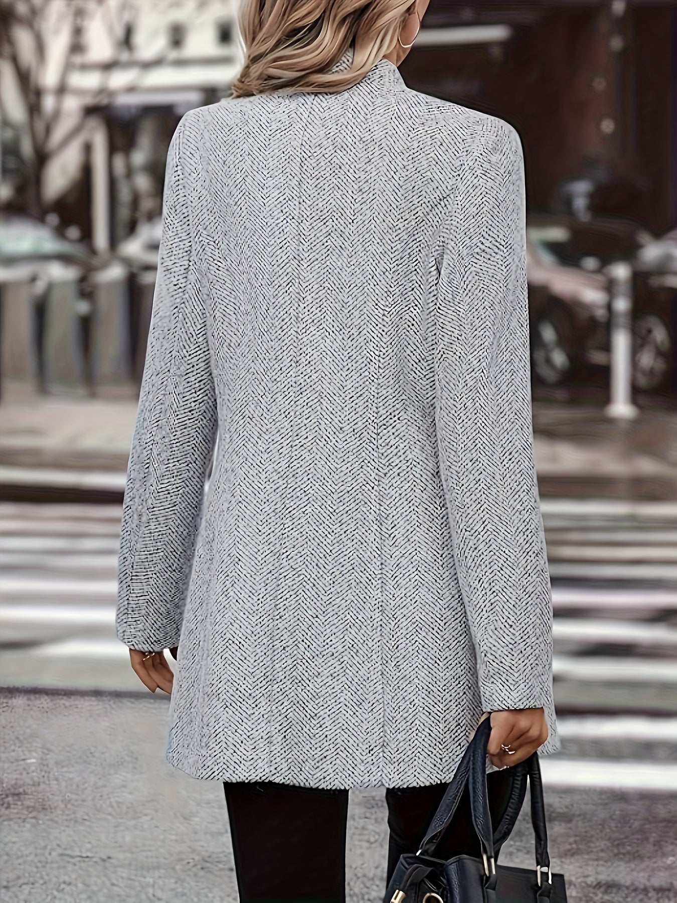 Women's Tweed Coat - Elegant, H-Silhouette Formal & Everyday Outerwear, Long Sleeve Winter Coat for Office, Parties, Casual Outfits - Non-Stretchy Mature Professional Jacket, Office Wear, Tailored Fit, Textured Fabric, Stylish Outerwear