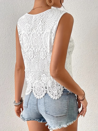 2025 Summer Outfit New Fashionable Lace Casual Versatile Camisole Vest White Fashionable Party Women'S Top T-Shirt