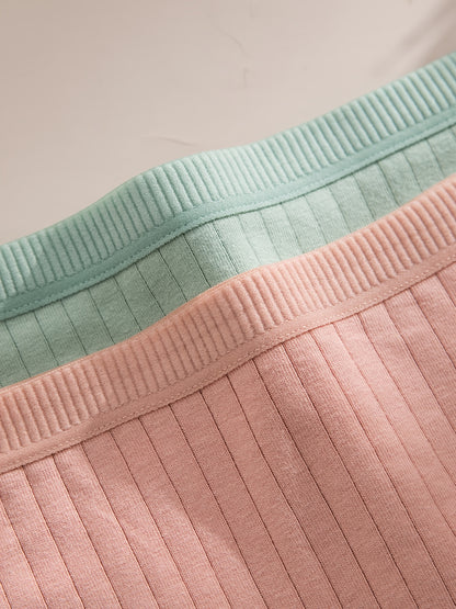 6pcs, Women'S Ribbed Underwear, Soft And Breathable Mid Waist Triangle Pants, Multiple Colors, High Waist Solid Color Simple Women'S Underwear, Breathable And Elastic Close Fitting Women'S Underwear