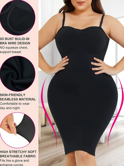 2pcs Women'S Shapewear Petticoat, Removable Shoulder StrapsSeamless Elastic Fabric With Non-slip Strips, Hip Lift, Tummy Tuck And Waist Shape, Women'S Petticoats, Women'S Shapewear Underwear