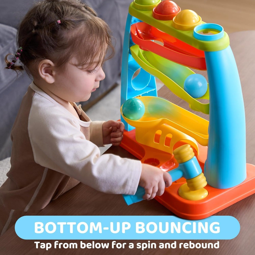 Toy for Toddlers Featuring a Ball Drop, a Learning Station for Pounding Balls, And a Stacking Track. This Early Development Toy Includes a Hammer And Is Perfect for Babies And Kids