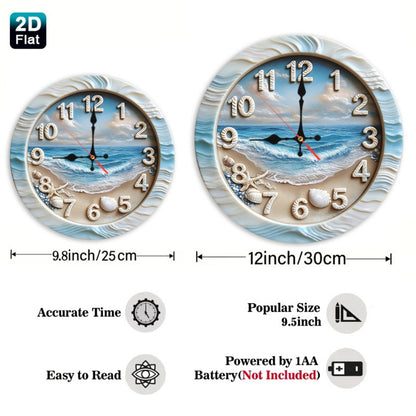 Beach Scene Nursery Wall Clock - Battery-Powered Coastal Design