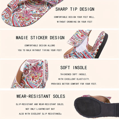 Women's Summer New Vintage Bohemian Style Beach Sandals, Toe-Grip Design Flat Sandals, Paisley Print Sandals, Women Shoes