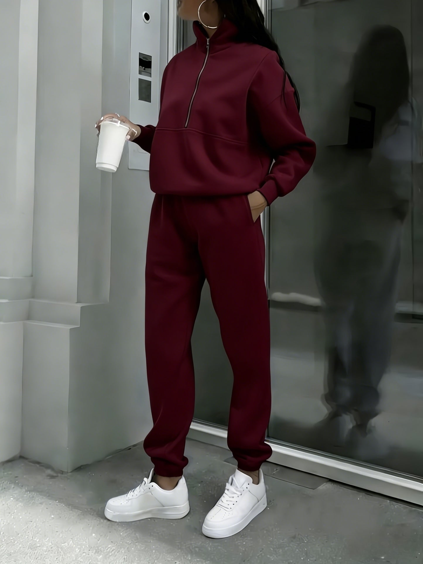 Women's Comfortable Workout Set - Autumn Gym Pants & Sweater Combo with -filled Lining, Loose-Fit Running Tracksuit, Elastic Waistband & Full-Zipper Compatible for Outdoor Training, Yoga, Casual Outdoors - Warm Athletic Lounge Suit (Spring Autumn)