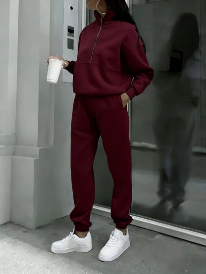 Women's Comfortable Workout Set - Autumn Gym Pants & Sweater Combo with -filled Lining, Loose-Fit Running Tracksuit, Elastic Waistband & Full-Zipper Compatible for Outdoor Training, Yoga, Casual Outdoors - Warm Athletic Lounge Suit (Spring Autumn)
