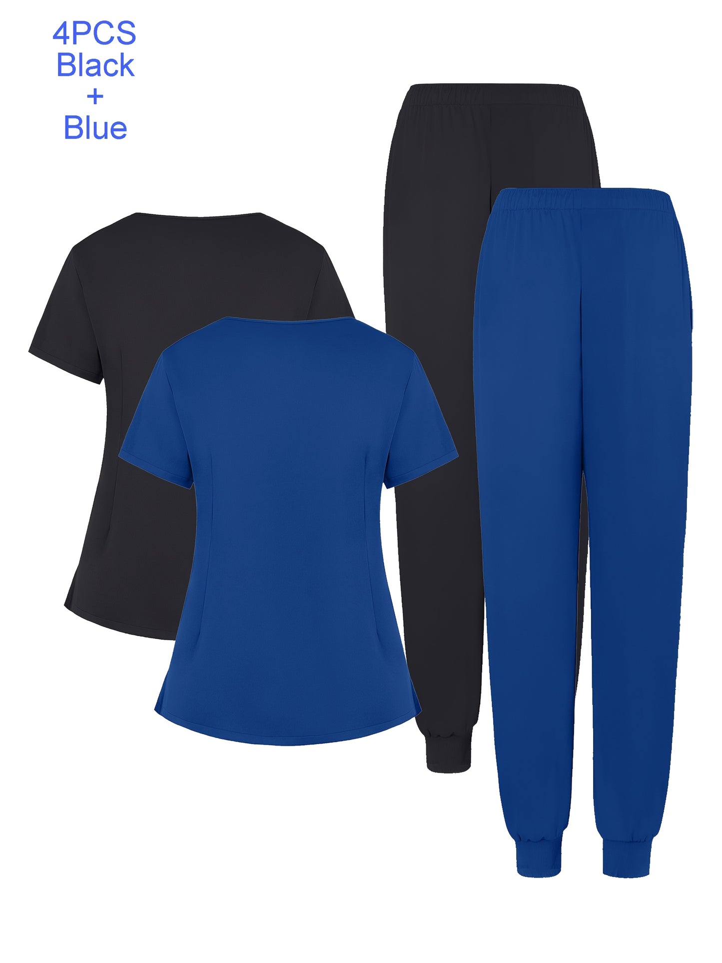 4pcs Set Of Multi-color Women's Round Neck Zipper Matte Breathable Sports Uniform Pocket Hand Washing Work Clothes Brush Hand Clothes Tying Feet Pants Set