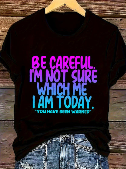 Plus Size, Plus Size Women's Casual Short Sleeve T-Shirt- Plus Size Women's Casual Short Sleeve T-Shirt- Plus Size Women's "Today I'm Not Sure Who I Am" Fun Printed T-Shirt- Bright Letter Loose Round Neck Short Sleeve, Machine Washable Black Casual