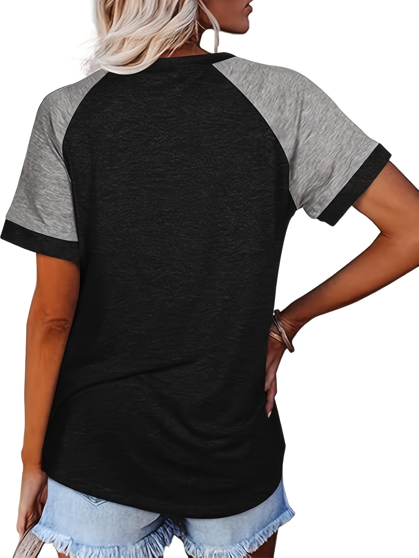Three-piece Set 2025 European And American Fashion Women'S Short Sleeved T-shirt Casual Color Matching Top Short-sleeved T-shirt