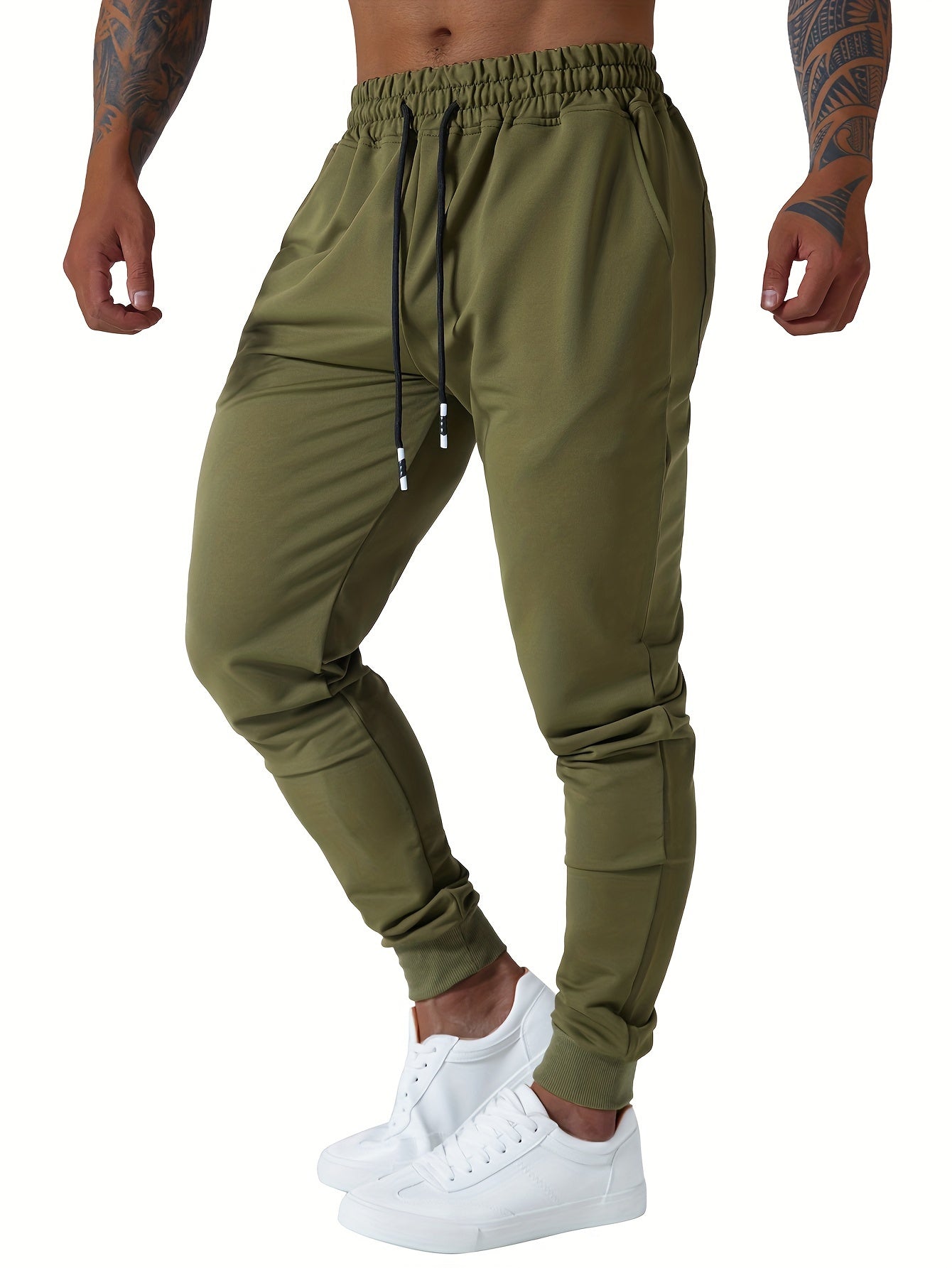 3pcs Men's Jogger Sweatpants - Ultra-Elastic Gym Pants with Deep Side Pockets, Mid-Rise Athletic Workout Bottoms, Solid Color Casual & Training Wear, Machine Washable (Regular Fit) - Bulk Pack for Running, Gym, Everyday Use - Easy Care &