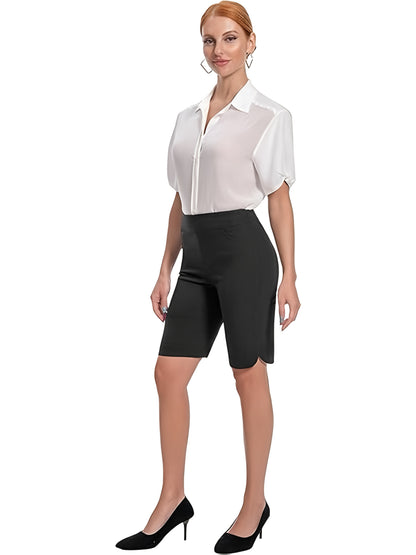 Women'S Tulip Hem Pull on Work Shorts Super Stretchy, Casual Dress Style with Front Pockets