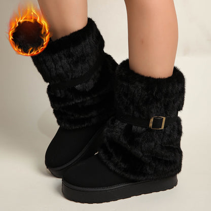 Women'S Mid-Calf Winter Boots with Plush Lining - Warm Fleece-Lined Upper, Adjustable Buckles And Slip-On Wide Fit for Cold Weather (Plus Size Available)