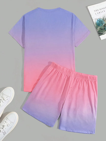 2026 Men's casual crew neck T-shirt and shorts 2pcs set, slightly stretchy, regular fit, summer sweatshirt, Game Day Outfit, Football Fan Gear for All Fans