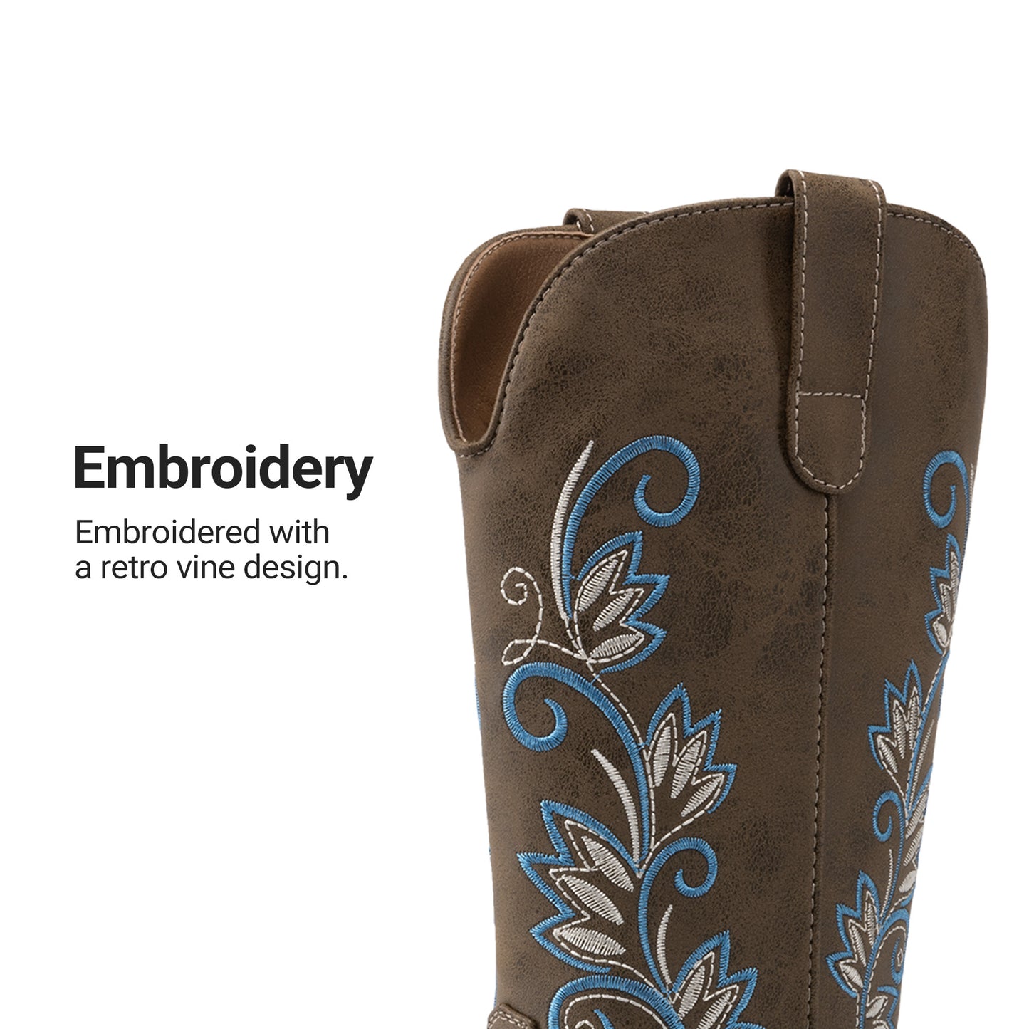 DREAM PAIRS Women's Cowboy Cowgirl Western Mid Calf Boots Square Toe Embroidered Stitched Pull On Country Boots with Low Chunky Heel
