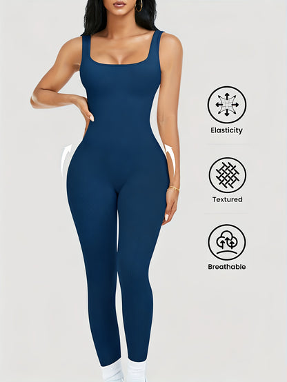 Shapewear Bodysuit For Women Tummy Control Square Neck Seamless Ribbed Jumpsuit Sleeveless Tank Top Leggings, For, High Elastic Fit