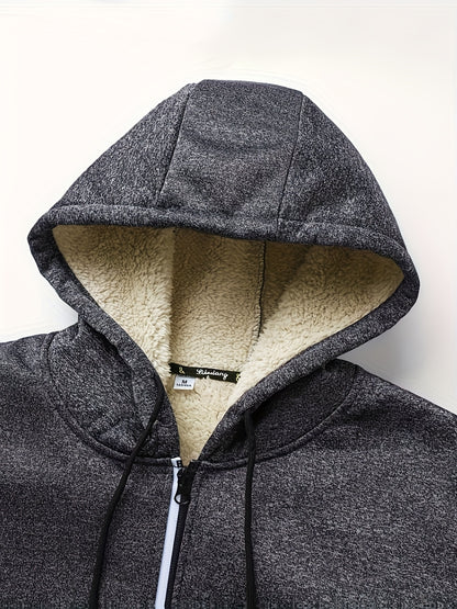 Men'S Fleece Lined Hooded Anorak | Thermal Winter Jacket, 2025 New Warm Windbreaker, Four-Season Cold Weather Coat, Regular Fit, Fabric