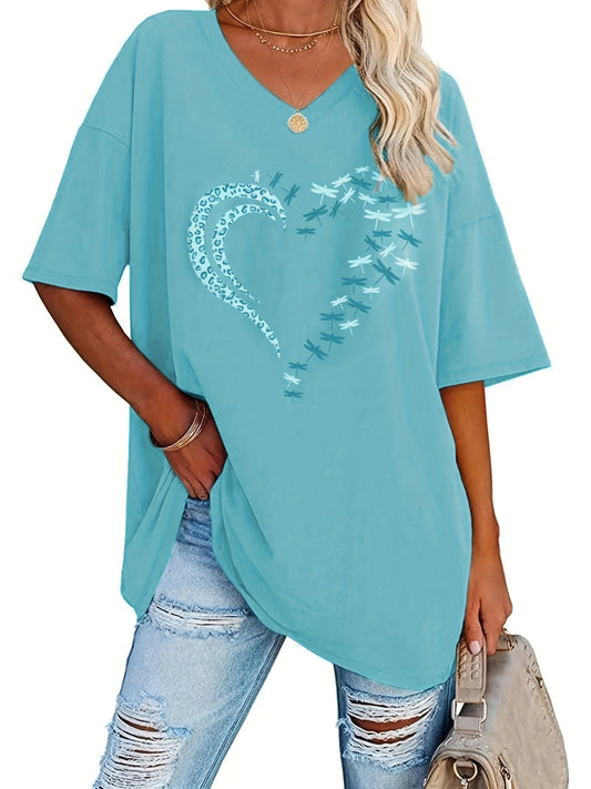 Plus Size-Plus Size Heart Print Comfortable Fashion Top