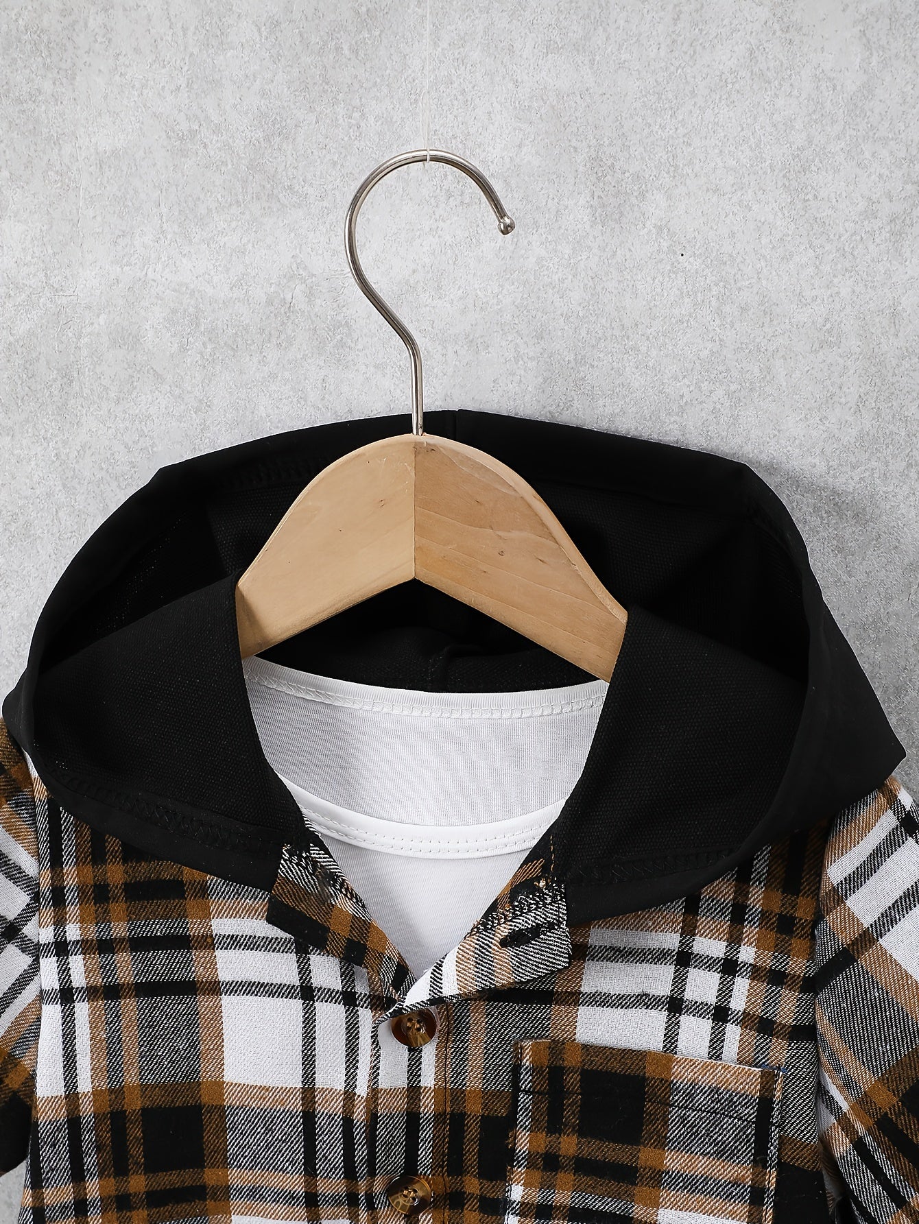 2pcs, Children's Short-sleeved Plaid Shirt Shorts Hooded Top Cardigan Fashion Casual Children's Shorts Set, Perfect for Outdoor