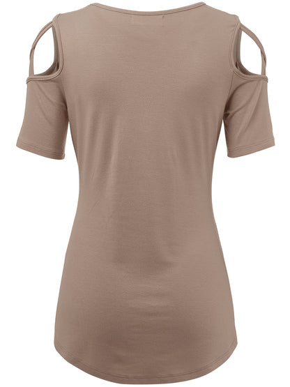 Women's Casual Open Strap Shoulder Short Sleeve Top