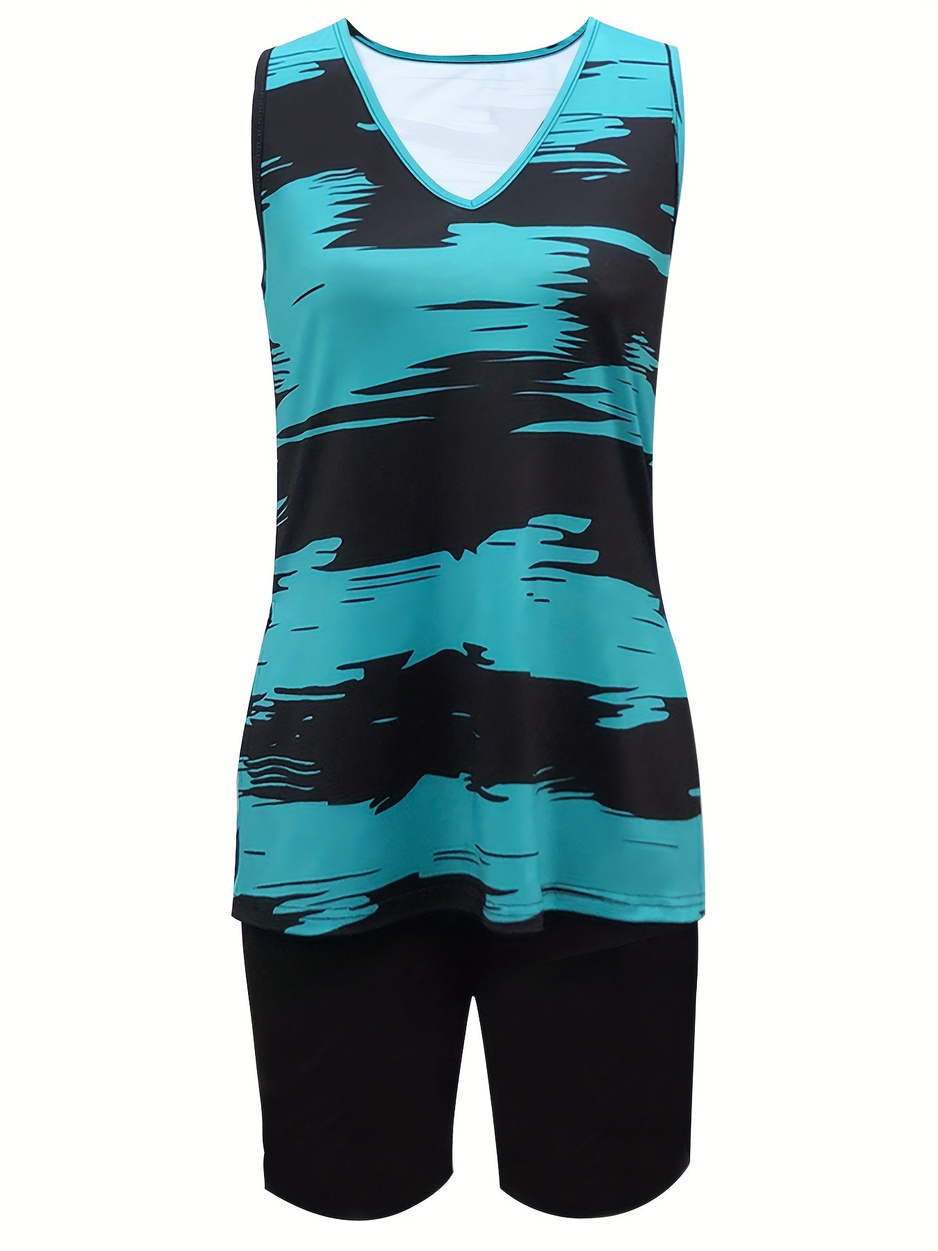 Set of a Sleeveless Tank Top with a V-Neck for Women And Fitted Shorts in a Solid Color
