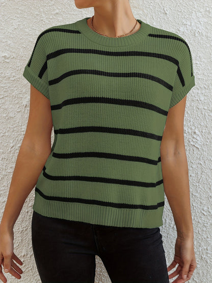 Women's Elegant Pullover Sweater - Black & White Horizontal Stripe Top, All-Season Loose Fit Shirt for Casual, Formal, Party Outfits - Easy-Care Everyday Chic Women's Clothing, Casual Wear, Classic Stripes, Quality Stitching, Stylish Blouse, Casual Dresse