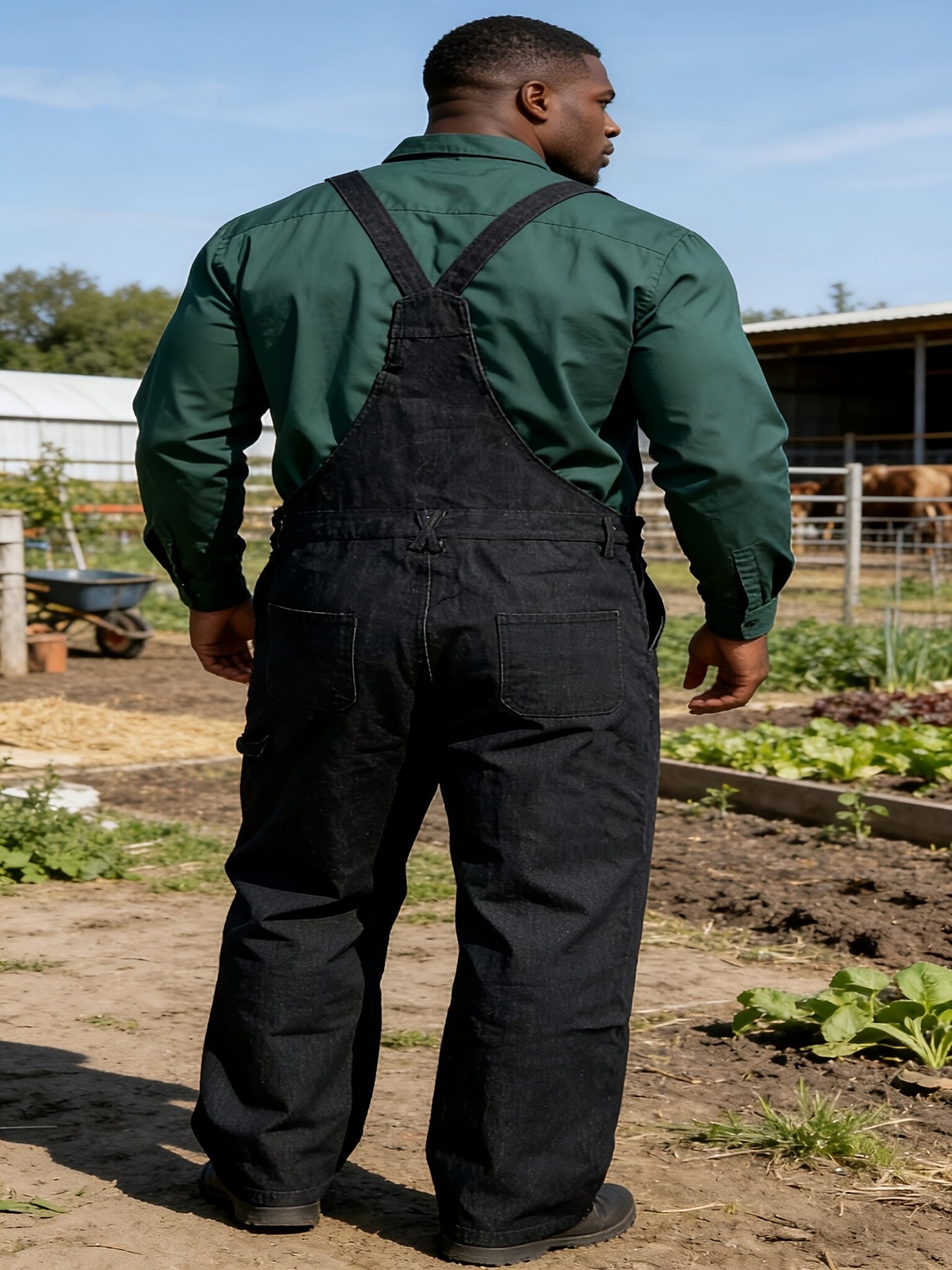 Plus-size Men's Loose-fitting Overalls, Suitable for Plus-size Men. Adjustable Straps, Durable Black Fabric, Suitable for Work And Outdoor Wear., PLUS SIZE