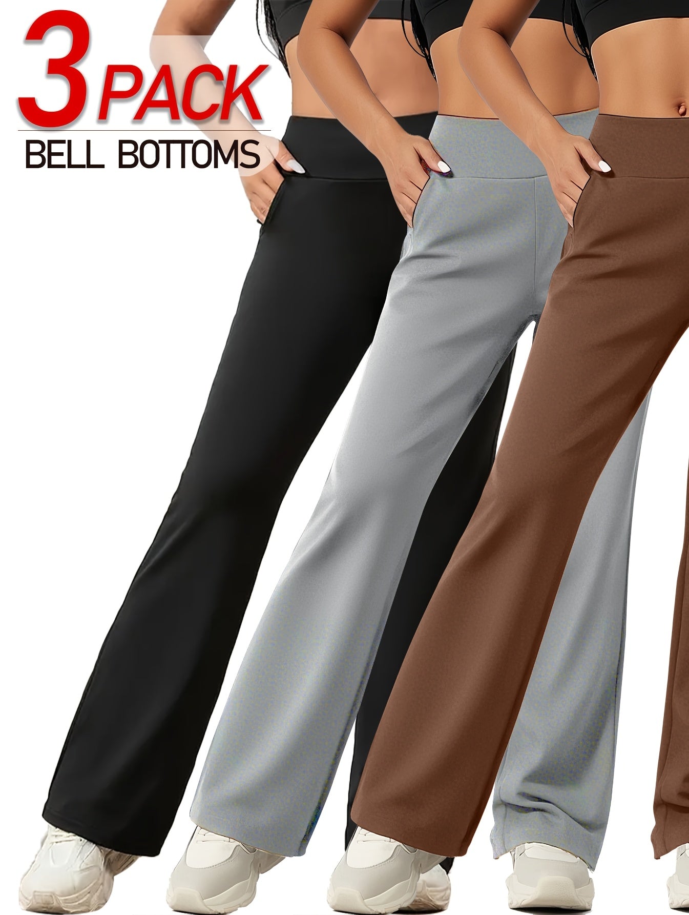 2025 New Style 3-Pack Casual Sports Micro Flare Pants, Fitness Pants, Yoga Pants, High-Waisted And Tummy-Control Flare Trousers for Women. Easily Adapt to Various Occasions! [Today's Special Offer] Buy Gray And Black And Get Brown for Free.