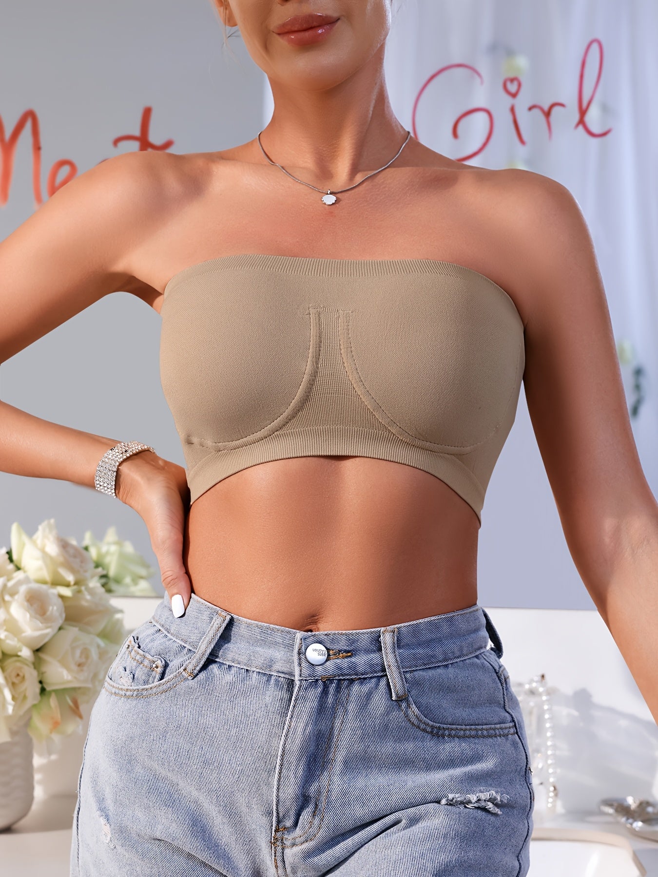 3pcs Esselegance Plus Size Strapless Bras for Women, Seamless Bandeau Tube Bra -Wire-Free Non-Slip Design, High-Stretch And Breathable for Backless Dresses Daily Comfort