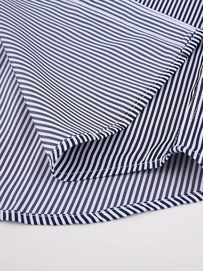 Men'S Striped Dress Shirt Long Sleeve - Premium Formal Shirt for Business, Weddings & Events, Lapel Collar, Single-Breasted, Wrinkle Resistant, Comfort Fit, Classic Office And Party Attire